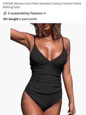 Cupshe Black V-Neck Ruched One-Piece Swimsuit